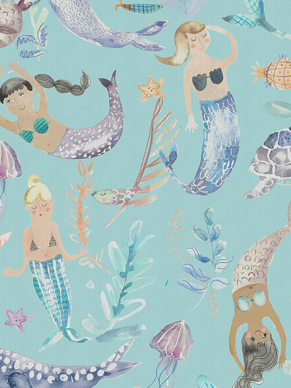 Mermaids Party Aqua Roman Blind Mermaids Party Aqua Roman Blind