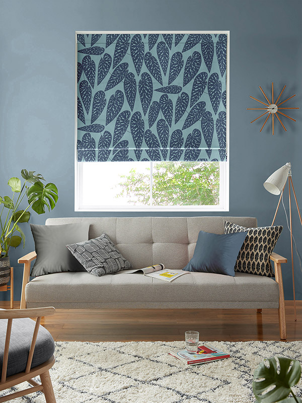 Tropics Blue Leaf Roman Blind Tropics Blue Leaf Roman Blind