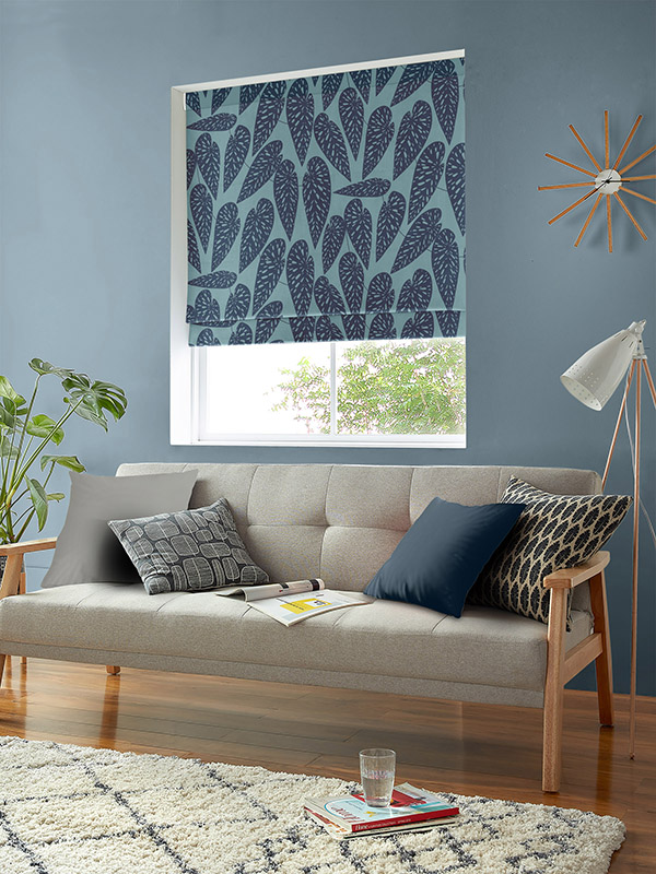 Tropics Blue Leaf Roman Blind Tropics Blue Leaf Roman Blind